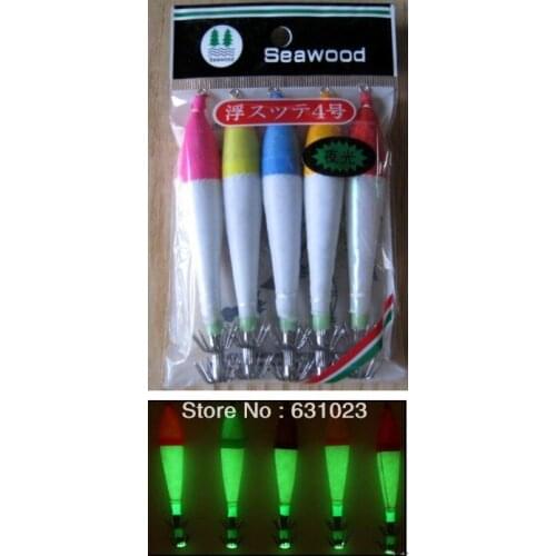 MR OCTOPUS 15pcs Squid Jigs , squid hook,fishing lure,glow in dark.random colour mixed,4# ,10.5cm,7g