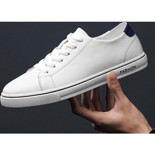 2020 New Brand Men Casual Shoes Leather Men Shoes slip on Flats Breathable Soft black White Sneakers