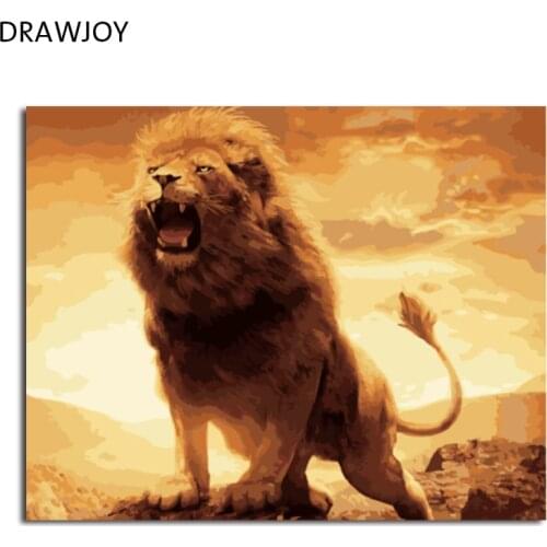 DRAWJOY Framed Picture Painting & Calligraphy Of Animals Lion DIY Painting By Numbers Coloring By Numbers