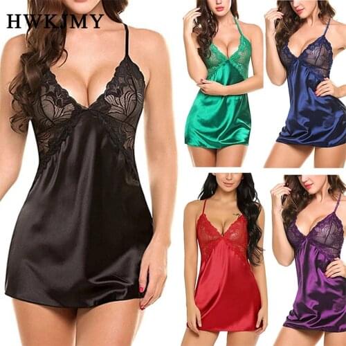 New Fashion Sexy Backless Lingerie Womens Lace Satin Silk Sleepwear Pajamas Sex Hot Erotic Nightdress Underwear