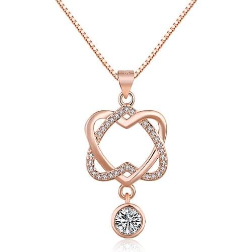 New Arrival Lady Silver 925 Sterling Necklace For Women Jewelry Fashion Rose Gold Zircon Heart Pendant Necklaces Female Bijou