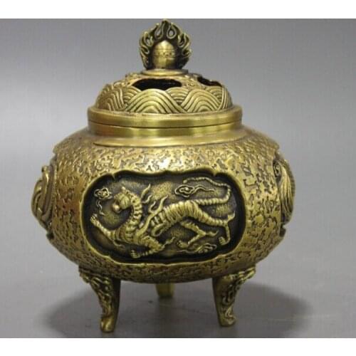 Song voge gem S0933 7 China Bronze Copper Dragon Phoenix Tortoise Suzaku Bird Incense Burner Censer