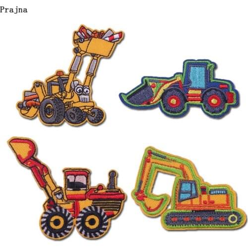 Prajna Cartoon Go Kart Car Patches Iron On Embroidered Patches For Kid Clothing Locomotive Patch Excavator Badge Decoration F