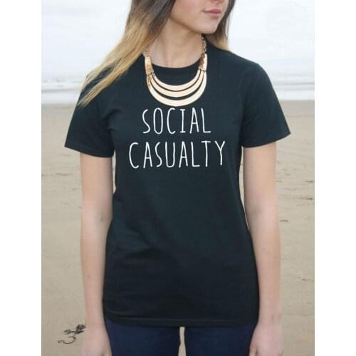 Social Casualty Letters Print Women Tshirt Harajuku Cotton Casual Shirt For Lady White Black Top Tee Big Size Hipster HH203-482