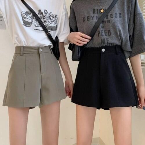 Loose Slim Suit Wide Leg Shorts Womens All Match High Waist Black Casual Pants 2021 Summer Comfortable A-line Shorts for Girl