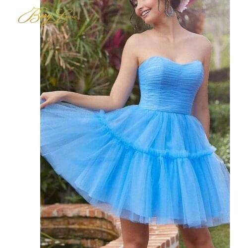 Tube A Line Homecoming Dress Tulle Mini Tiered Graduation Dress Short Cocktail Dress Party Gown Formal vestido de fiesta corto