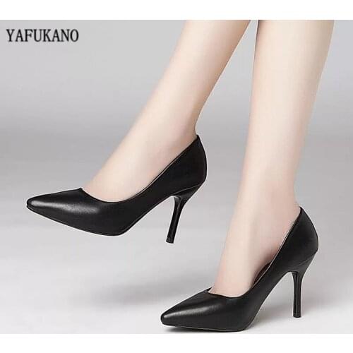 Size 32-41 Women Pumps Classic Matte Black Thin High Heel Slip on Pointed Toe Spring Women Shoes Office & Career Shoes
