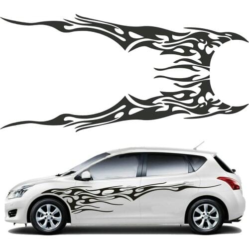 Pair Universal Car Side Body Vinyl Sticker Flame Large Graphics Decal DIY Decoration 210.5x48cm