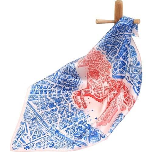 High-quality Pure Silk Scarf Women Bandana Female Hair Scarf Top Natural Silk Square Headband Horse Head Scarf for Women Map