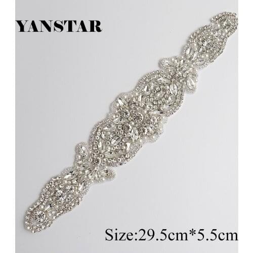 YANSTAR (30pcs) Wholesal Rhinestones Appliques Accessory Sew On Wedding Dress Sashes Clear Silver Rhinestones Belt YS959