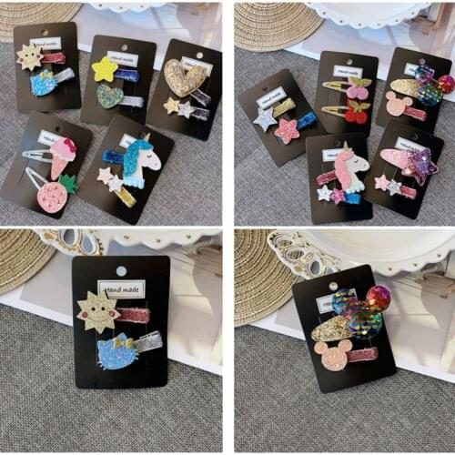 10set/lot Girl Hair Clips Cute Animal Kids Bows Crown Hairpins Fruit BB Clip Unicorn Cartoon Barrette Princess Hair Accessories