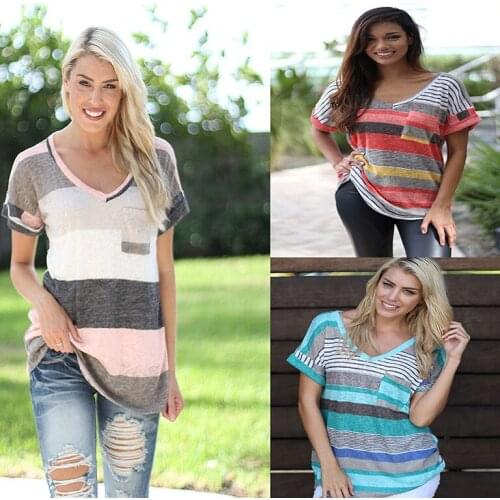 Korean Style Halajuku Casual Loose Female Tee Women Summer Short Sleeve Plus Size Sexy Tops Striped Color Patchwork T-Shirts 5XL