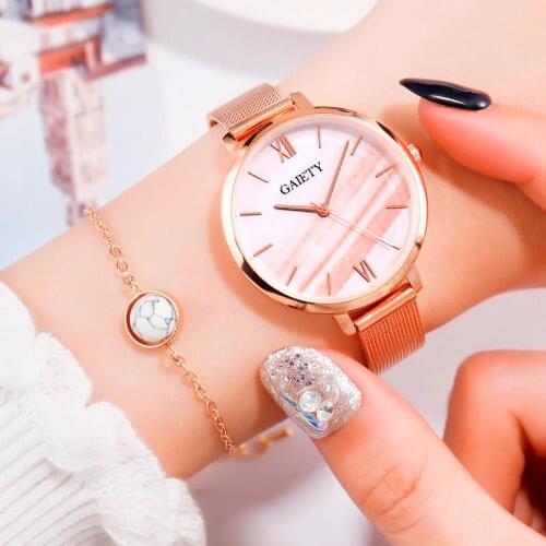 Gaiety Brand Luxury Rose Gold Bracelet Dress Watches For Women Fashion Malachite Green Dial Mesh Steel Band Girl Watch