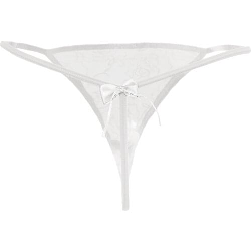 Womens Soft Breathable Cotton Sexy Thongs Briefs See Through Panties Underwear G-String Low-Rise Bow Lingerie