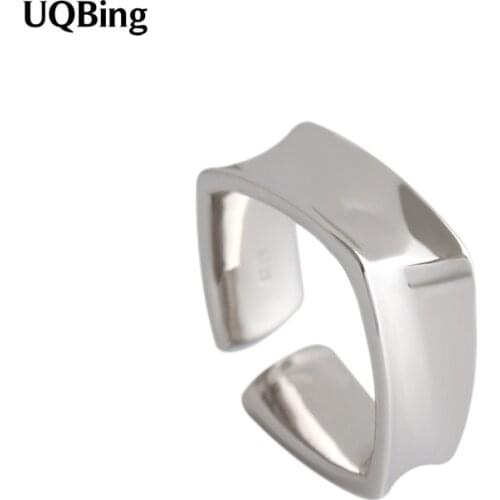 Vintage 925 Silver Ins Style Geometric Square Smooth Open Ring For Women Party Gifts Jewelry