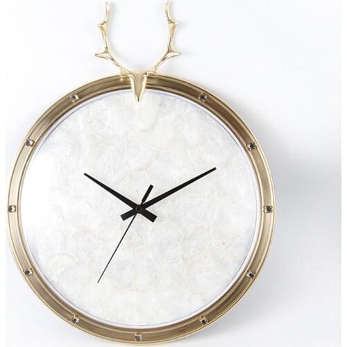 Golden Deer Decorative Clock Wall Natural Shell Bell Surface Copper Frame Wall Digital Clock Home Decore Vintage Ornaments
