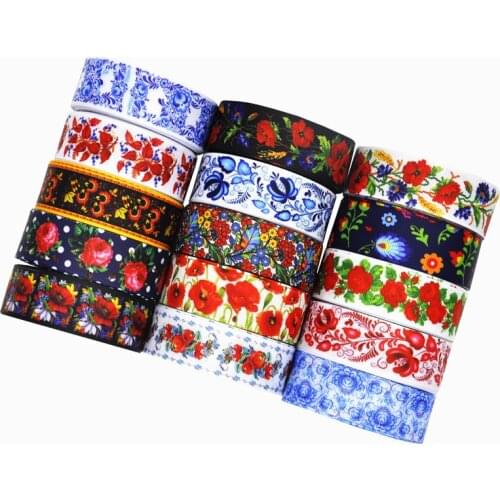 10yards 25mm flower Grosgrain Ribbon for Wedding Home Decor DIY Gift Wrapping Party Handmade Accessories Decoration