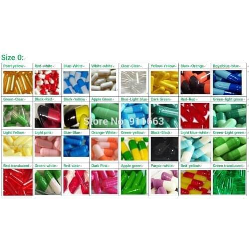 0# Medicine Empty Capsule 1,000pcs! Many Colored Capsule Cases,Empty Gelatin Capsule Pills size 0(joined or seperated capsule)