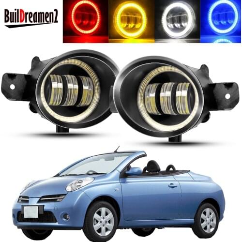 2 X Angel Eye Fog Light Assembly Car LED Lens DRL Fog Driving Lamp 12V For Nissan Micra March C+C (K12) Convertible 2005-2015