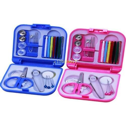 300pcs Blue Portable Travel Sewing Kits Box Needle Threads Scissor Thimble Home Tools