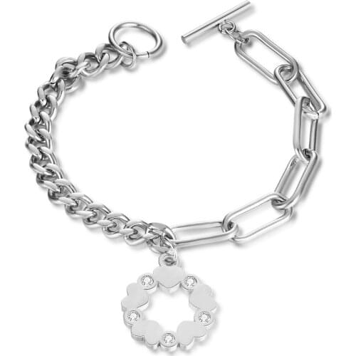 316L Stainless Steel Elegant Splicing Love Bracelet Personality Inlaid Crystal OT Buckle Titanium Steel Bracelet No Fade