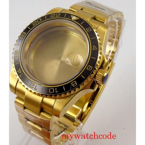 40mm Watch Case Gold Plated For NH35A Automatic Movement Sapphire Crystal Screw Crown Ceramic Bezel Insert Oyster Bracelet