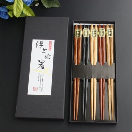 5Pair Set Handmade Wood Chopsticks Reusable Japanese Natural Wood Chopsticks Sushi Food Cat Flower Multi color Wooden Chopstick