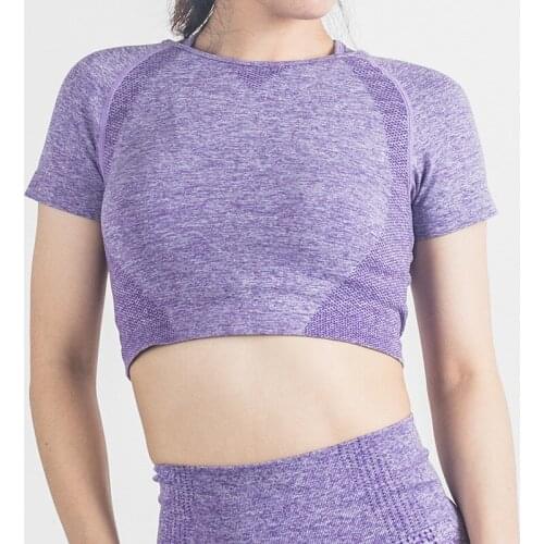 Seamless Crop Tops For Sports Solid Casual Women Shirts Short Sleeves Breathable Quick Dry Fitness Running Tops Gym Clothes