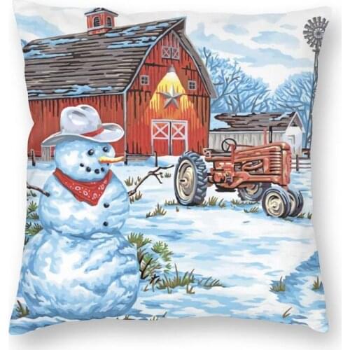 Country Snowman Cushion Covers Sofa Living Room Christmas Square Throw Pillow Case 40x40
