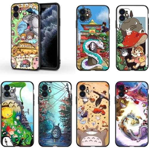 Totoro Anime Studio Ghibli For Apple iPhone 13 12 11 Mini XS XR X Pro MAX SE 2020 8 7 6 5 5S Plus Black Silicone Phone Case