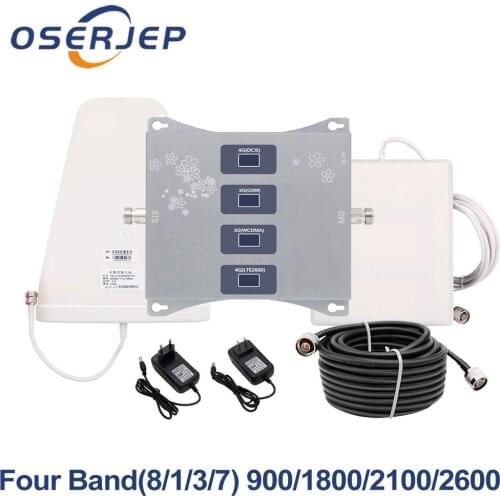 900/1800/2100/2600mhz Four Band Repeater 4G 3G Phone Signal Booster GSM DCS WCDMA LTE 2G 3G 4G Cellular Amplifier + Antenna