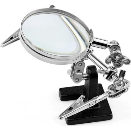Helping Third Hand Tool Soldering Stand 5X Welding Magnifying Glass Adjustable 2 Alligator Clips 360 Degree Rotating Magnifier