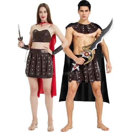 Adult Women Men Roman Gladiator Soldier Halloween Cosplay Costume Europe Viking Carnival Party Cloak Performance Outfits