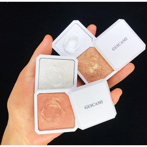 Guicami Double-Layer Highlighter Powder Glitter Palette Makeup Glow Face Contour Shimmer Illuminator Highlight Cosmetics