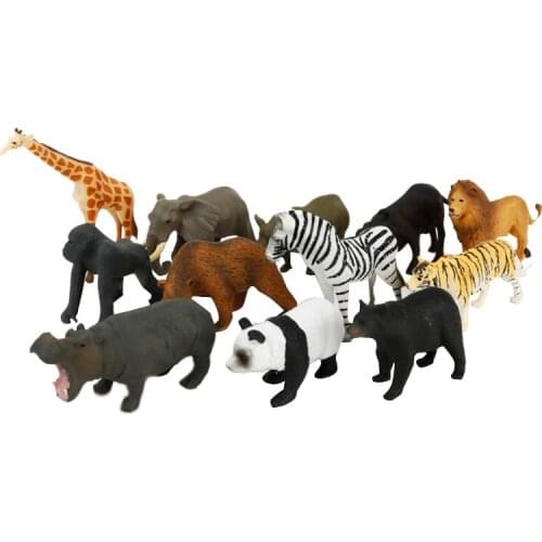 12pcs Zoo Models Tiger Leopard Hippo Giraffe Simulation Wild Animals Action Toy Figures Kids Educational Toys Wild Animal Model