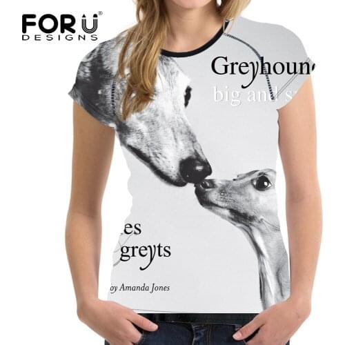 FORUDESIGNS 2021 Fashion 3D Greyhound Women Casual Summer t shirt Animal Prints Elastic Breathable Lady Tee Tops Roupa Feminina