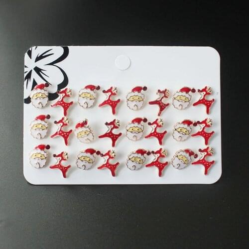 ISINYEE 12 Pairs/set Fashion Cute Enamel Santan Deer Stud Earrings Sets Women Small Dog Dolphin Ear Crystal Christmas Jewelry