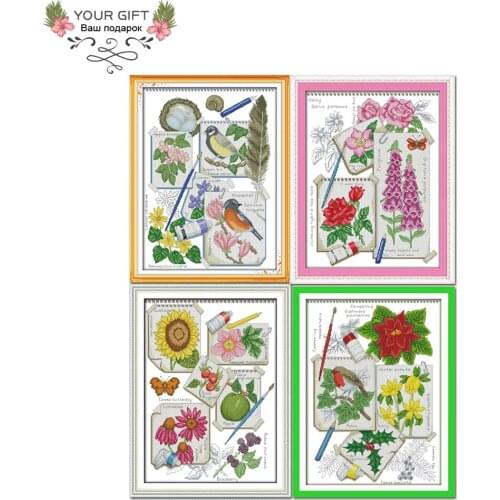 Joy Sunday F734F735F736F737 14CT 11CT Counted and Stamped Home Decor Draw the Spring Summer Autumn Winter Cross Stitch diy kit