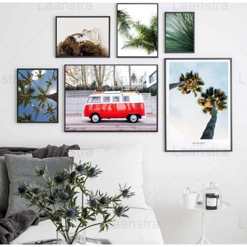 Coconut Tree Home Decor Green Leaf Plant Living Room Wall Canvas Poster Travel Vehicle Bedroom Decor Print Building On Mountain