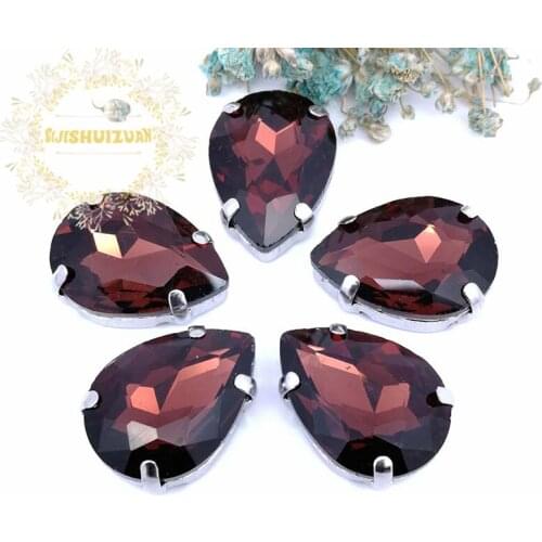 HOT!!! Wine red Water drop shape Glass Crystal sew on rhinestones with four claw Diy Clothing accessories Free shipping