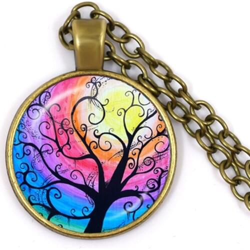Tree Of Life Glass Cabochon Statement Necklace & Pendant Jewelry Vintage Charm Chain Choker Jewelry Gift for Women