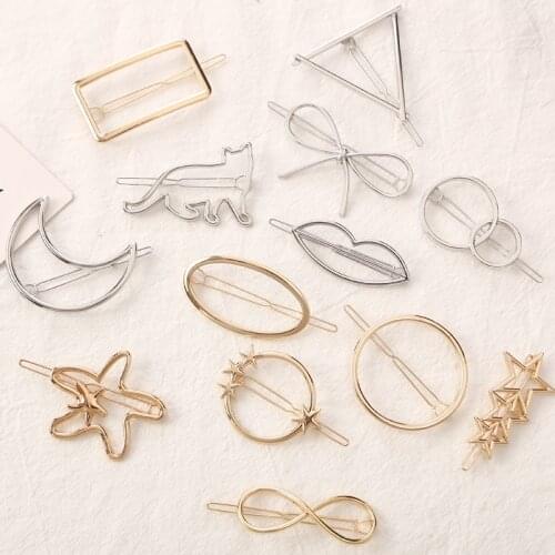 Fashion Woman Hair Accessories Triangle Hair Clip Pin Metal Geometric Alloy Hairband Moon Circle Hairgrip Barrette Girls Holder