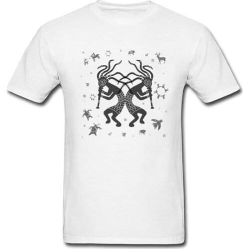 Indian KoKopelli Character Print Men Black White T-shirt 100% Cotton Short Sleeve O-neck Casual T Shirt Wholesale