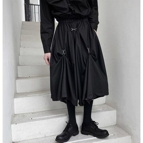 Mens loose black Harun original black skirt pants mens spring and autumn punk metal wide legs cool and thin decoration