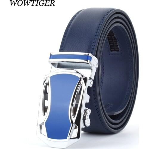 WOWTIGER New Fashion Designer Belts for Men Sliding Buckle Ratchet Luxury Leather Men Belt Automatic ceinture homme
