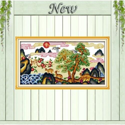 Longevity painting tree and sunrise home Decor Counted Print on canvas DMC 11CT 14CT Cross Stitch kit Sets embroidery Needlework