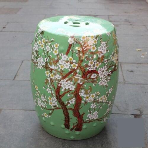 Jingdezhen Ceramic Table Stool Set Color Glaze Ceramic Stool Green Plum Stool Outdoor porcelain garden stool