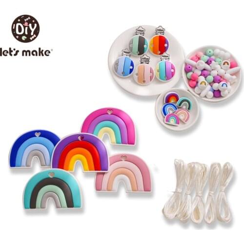 Let’s make Silicone Rainbow Beads Set Pacifier Chain Newborn Silicone Teether Food Grade BPA Free DIY Accessories Pacifier Clip