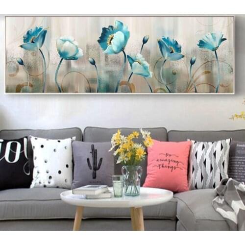 Blue Flowers Abstract Canvas Paintings Flowers Quadro Posters Prints Cuadros Wall Art Pictures For Living Room Home Decoration