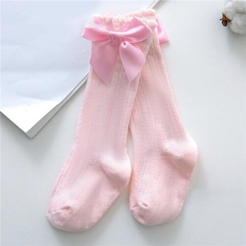 Baby Girls Socks Cute Bow Knot Knee High Children Tube Socks Fashion Breathable Solid Color Kids Socks